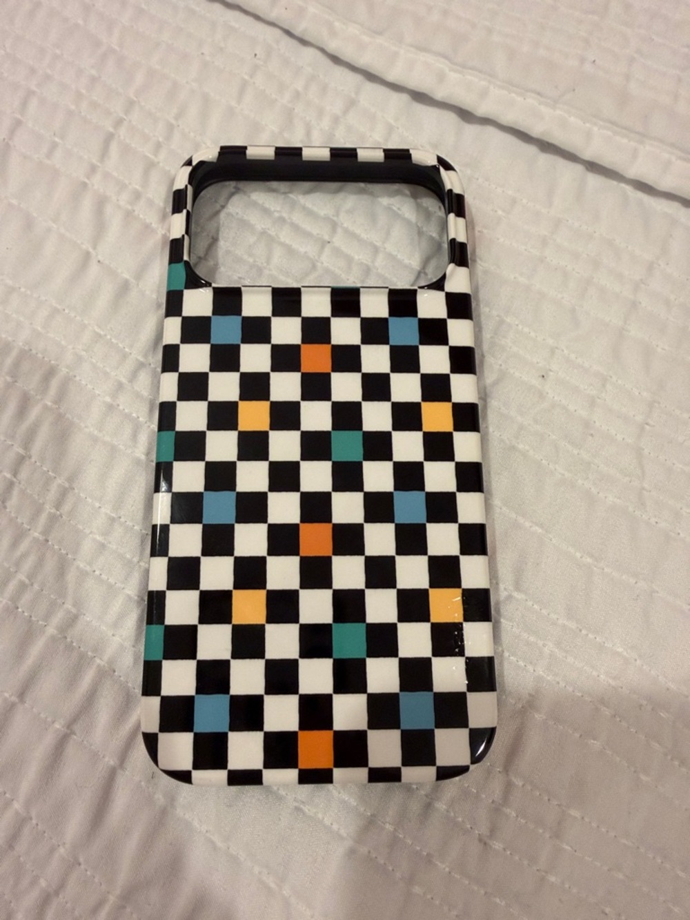 Never used! iPhone 17 pro max Checkered Phone Case - Black with Teal & Orange